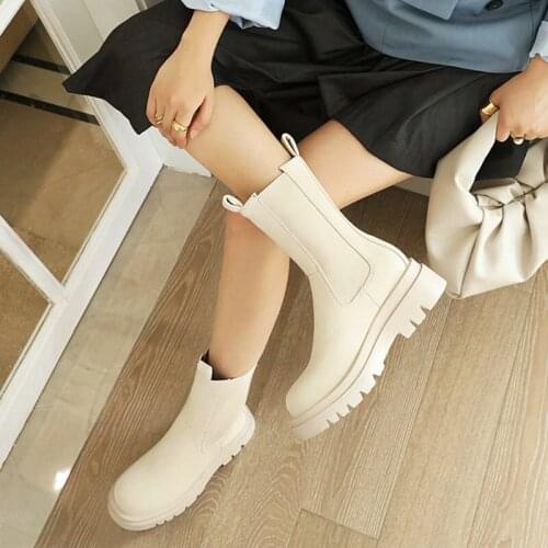 Round Toe Platform Womens Boots Luxury Brand High Top Winter Fleece Warm Shoes Anti-skid Woman Chelsea Booties Botas