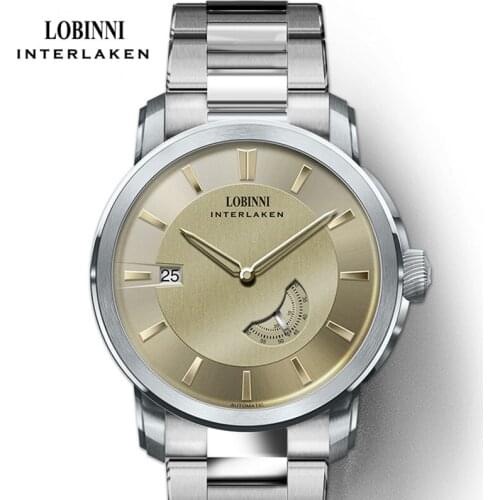 LOBINNI Classic Mens Automatic Mechanical Watches With Date Stainless Steel Watches Sapphire Glass Watches Free Shipping