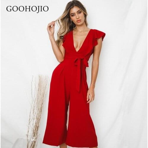 GOOHOJIO 2021 Spring Autumn Casual V-neck Romper Women Temperament Fashion Sleeveless Jumpsuit Ladies High Waist Jumpsuit Women
