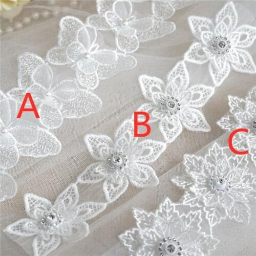 Pretty Beaded 3D Flower Butterflied Embroidered Lace Trim Ribbon DIY fabric wedding Garment sewing craft Accessories