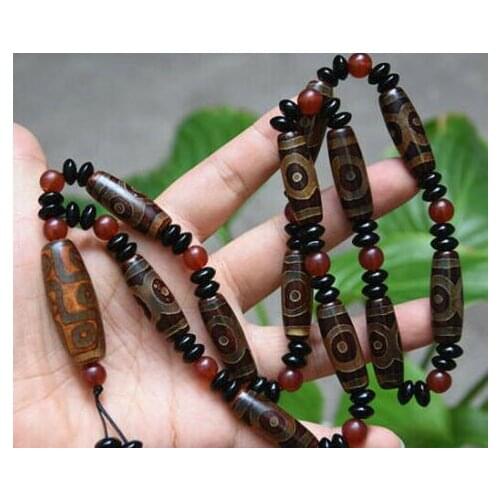 Cool mens China Tibet stone 9 Eyes* Pattern Dzi Beads Necklace womens chain Free shipping