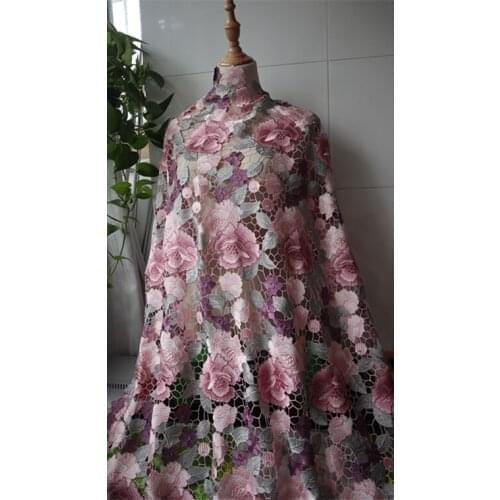 Heavy embroidered mix colors flower embroidered lace fabric for costumes accessories, hollow out lace fabric