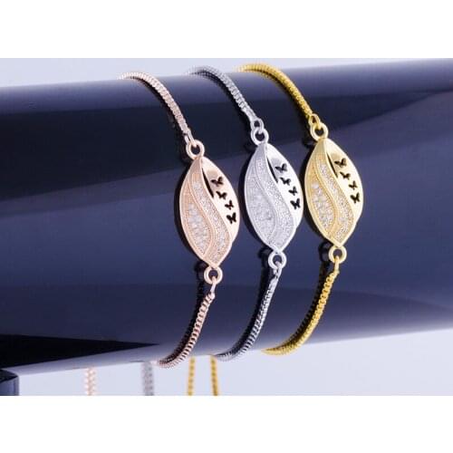 Charm Micro Pave Zircon Crystal Leaf Bead Bracelet Wholesale Copper Square Chain Womens Bracelet Diy Armbanden Voor Vrouwen