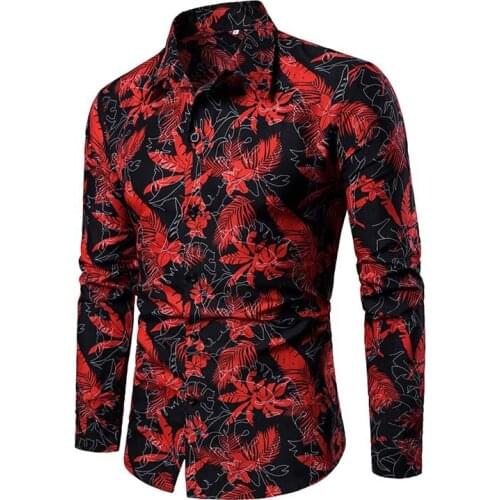 Floral Printed Men Shirt 2019 Spring New Long Sleeve Mens Shirts Casual Slim Fit Dress Shirt Men Plus Size 3XL Camisas Hombre