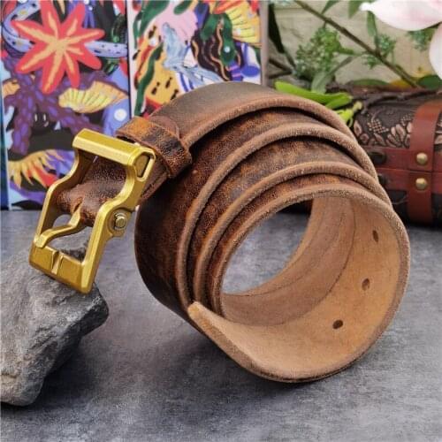 Solid Brass Belt Buckle Retro Style Mens Belt Thick Leather Belt Men Ceinture Belt For Men Long Waist Vintage Belt Men MBT0133