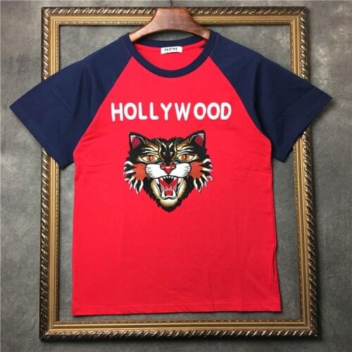 Novelty 19ss Men New Embroidery Leopard Hollywood T Shirts T-Shirt Hip Hop Skateboard Street Cotton T-Shirts Tee Top kenye #F13