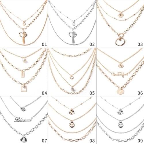 New Bohemian Multi layer Necklaces For Women Sliver Color Crystal Choker Long Necklace Statement Jewelry Drop shipping
