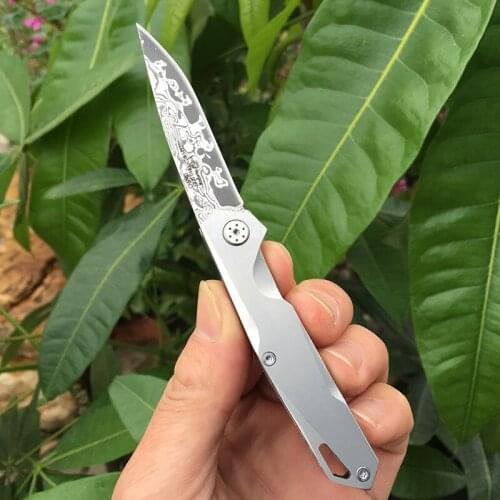 New product sharp knife Damascus steel tool folding knife plum flower decoration outdoor Titanium handle self-defense knife