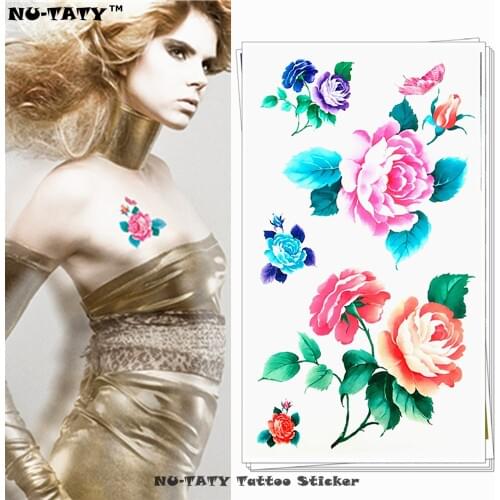 Nu-TATY Lovely Camellia Style Temporary Tattoo Body Art Arm Flash Tattoo Stickers 17*10cm Waterproof Fake Henna Painless Tattoo