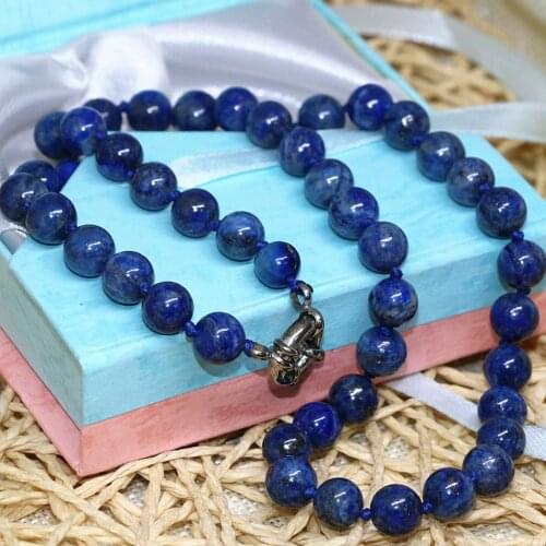 Natural stone laps lazuli round beads necklace for women 8mm 10mm 12mm chain choker gifts elegant jewelry 18inch B35