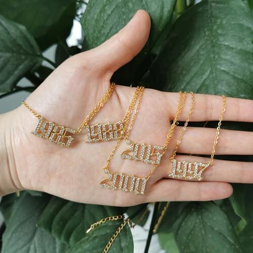 Crystal Letter Pendant Necklace For Women Zircon Birth Year Necklace Gold Chain 1996 1997 Initial Necklace Choker Jewelry Gift