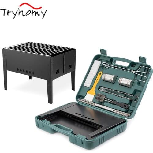 Foldable BBQ Grill Tool Set Barbecue Grill Tools with Case Barbecue Stove Outdoor Camping Accessories Best Grill Utensil Kit