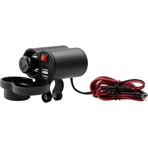 WUPP Motorcycle Cigarette Lighter Socket Dual USB Quick Charger Voltmeter Digital Clock Switch Control Waterproof OCP DD