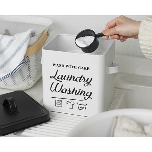 Rectangle Metal Laundry Washing Powder Storage Box for Bathroom Organizer Box Rice Flour Grains Container with Spoon