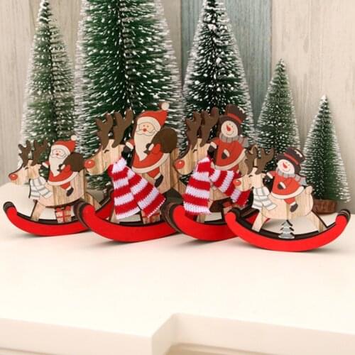 Christmas Decorations Christmas Wooden Rocking Horse Santa Elk Snowman Claus Small Gifts Ornaments Home Party Decor Supplies