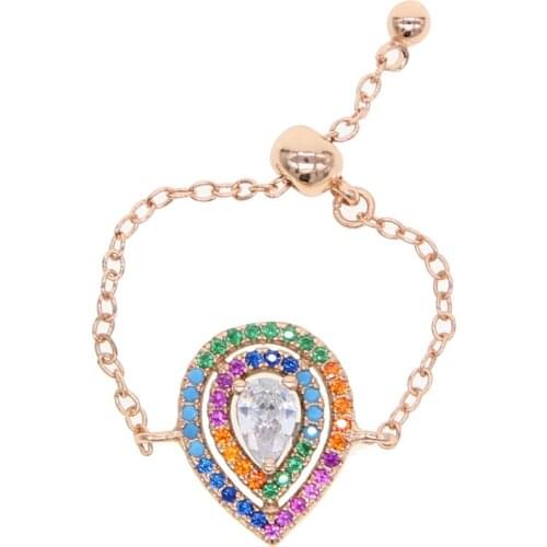 Rose gold color France USA Hot selling colorful summer gift adjust delicate chain tear drop cz wedding engagement lovely ring