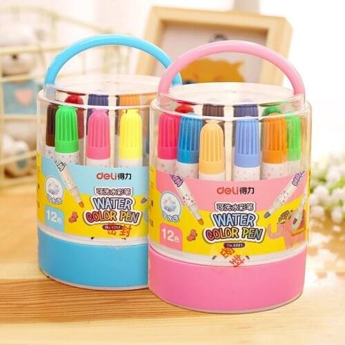 6981 Childrens Student Painting Graffiti Watercolor Pen 12 color Pen Barrel Cartoon Office supplies learning stationery