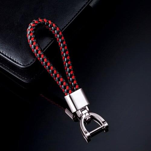 Hand Woven Leather Car Keychain For Jeep Cherokee Liberty Renegade Compass Metal 360 Degree Rotating Horseshoe Buckle Key Chain