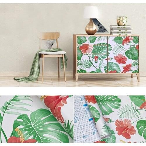 5 Meters Self Adhesive Wallpaper Floral Plant Print Furniture Desktop Living Room Kitchen Wall Paper Home Decor Cabinet Stickers