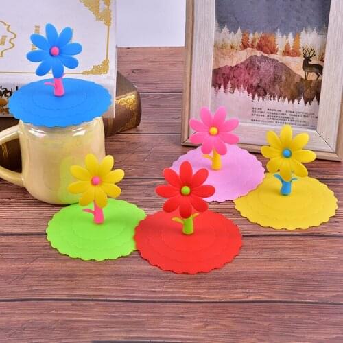 Cute Flowers Adorn Drinking Water Cup Lid Silicone Anti-dust Bowl Seals Glass Cups Cap Cups Cup Lid Cover-silicon