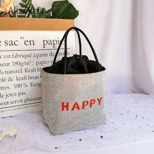 Rhinestone Bucket Clutch Purse 2021 Luxury Bling Silver Letter Crystal Diamond Clutch Evening Bag Designer Party Handbag Fashion