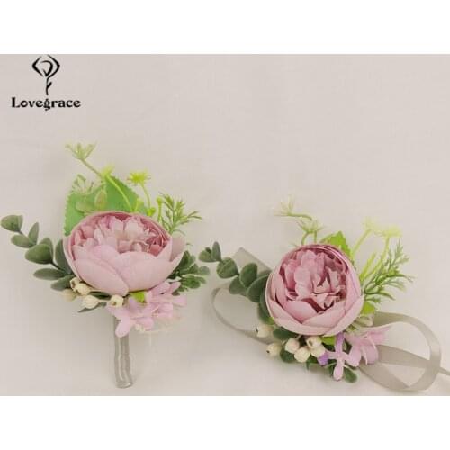 Wedding Bridesmaids Floral Hand Wrist Corsage Bracelet Adjustable Silk Rose Men Boutoniere Ceremony Party Prom Flower Suit Decor
