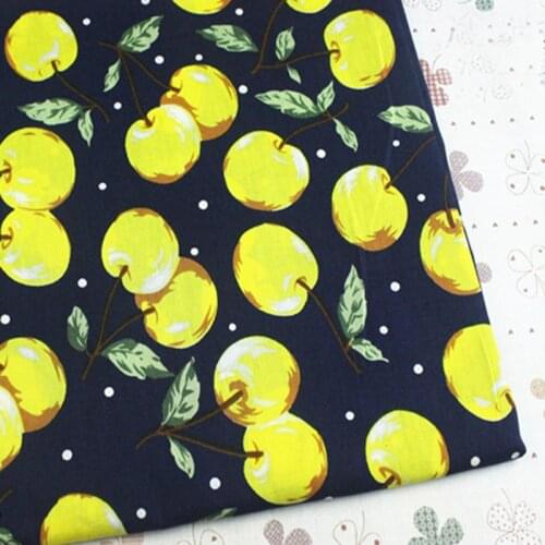 So Fresh 50x145cm Red & Yellow Cherry Printed Cotton Poplin Fabric for quilting bedding cloth DIY sewing