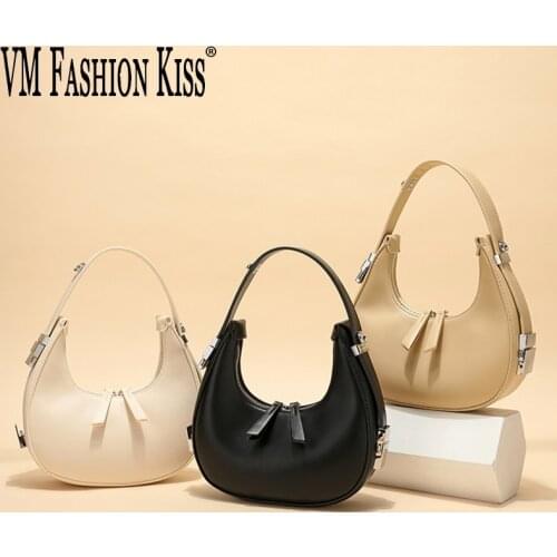 VM FASHION KISS Simple Shoulder Bag 2021 Half Moon Handbag Crescent Shoulder Split Leather Messenger Bag Purses And Handbags