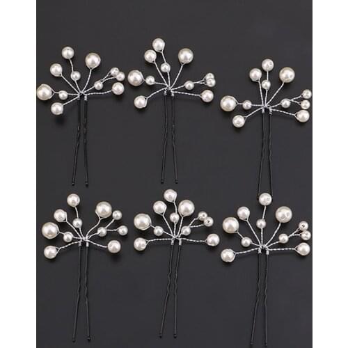 6Pcs Crystal Pearl Flower Bridal Hair Pins Hairpins Bridesmaid Hair Sticks Headpiece Wedding Tairas Hair Jewelry Accessories