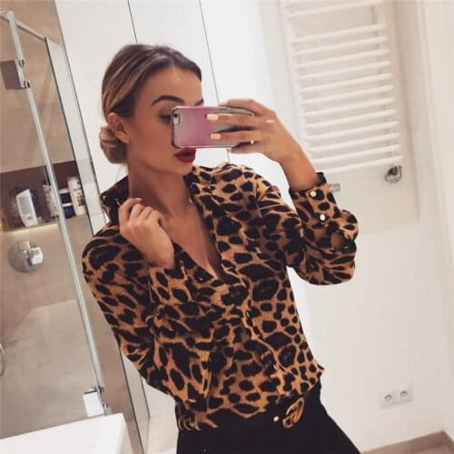 Fashion Sexy Leopard Print Snake Skin Print Blouse Women Elegant V-Neck Loose Long Sleeve Shirts Tops Casual Streetwear