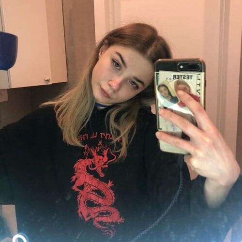 Aesthetic Dragon Print Women loose Hoodie Tumblr Harajuku Casual Streetwear Hip Hop 90s Tops Fun Basic Goth Pullover Sweatshirt