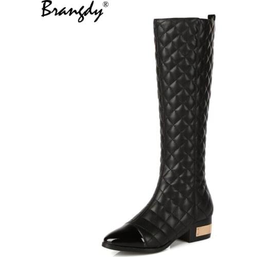 New brand Genuine Leather Women Boots Pointed toe High Heels Boots Sexy Knee High Boots Women Nightclub Shoes Big size 34-45