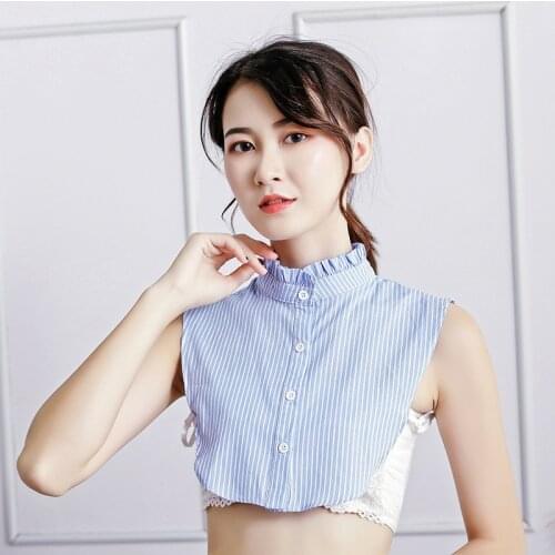 Blue Stripes Detachable Stand Fake Collar for Women Button Down False Collar Female Removable Half Shirt Blouse Decor