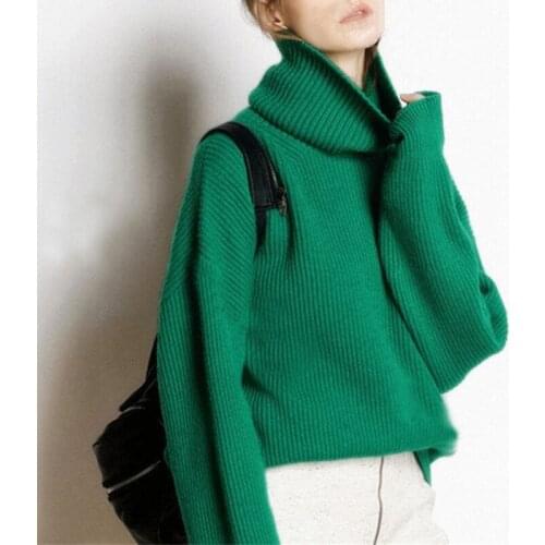 Autumn Winter Knitted Sweater Women Turtleneck Oversized Pullover Casual Solid Thicken Jumpers Loose Long Sleeved Warm Knitwear