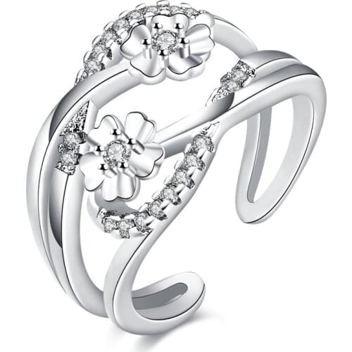 Women/Girl Beautiful Flower Hollow Rings White/Rose Gold Color Cubic Zirconia Wedding Party Accessories Pretty Gift