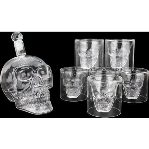 7PCS Skull Decanter Mug Funny Wine Cup Transparent Glasses Tableware Crystal Decanter With Head Shot Glasses Mugs for Whiskey