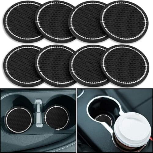 8 Pcs Bling Car Cup Holders Rhinestone Car Coasters Insert Mat Drink Coasters Crystal Vehicle Interior Accessories