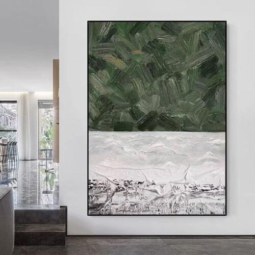 Handmade Abstract Oil Painting Wall Art Contemporary Green Style Minimalist Modern On Canvas Decorative For Living Room No Frame