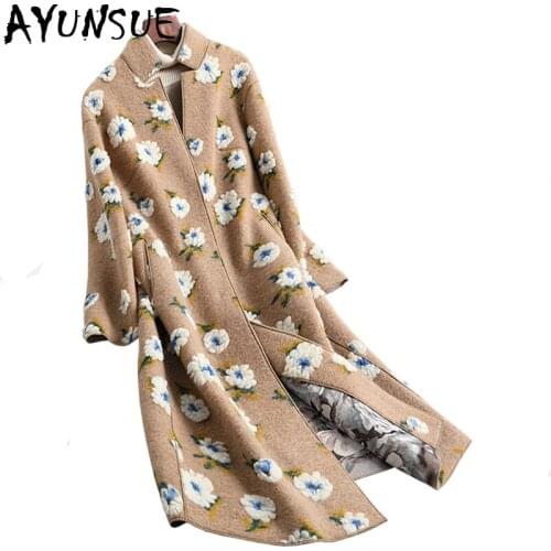 AYUNSUE Real Fur Coat Female Sheep Shearling Winter Jacket Women Real Wool Coat Women Korean Long Jackets Manteau Femme MY4744
