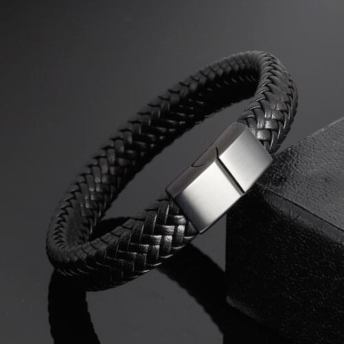 Fashion Genuine Leather Bracelet Men Stainless Steel Bracelets Bangles Women Braided Rope Chain for Male Jewelry 2018 Gift