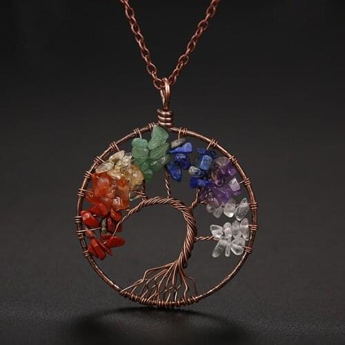 Handmade Bronze Winding tree of life Pendant Necklace for the Women Mexican Clay Charms for Jewelry Making Natural Stone Pendant