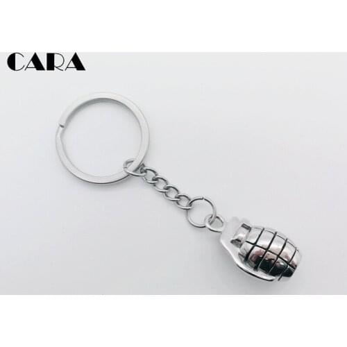 CARA Silver color high polished 316L Stainless steel solid grenades keychain charms mens stylish grenades key chain CARA0526-KC