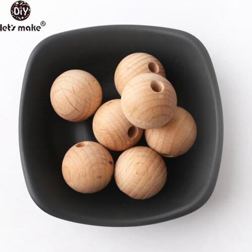 Lets Make 100pcs 25mm Beech Wooden Teething Round Beads Baby Feeding Necklace For New Born Toy Teething Beads Soother Chain