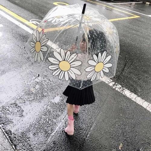 Kids Transparent Umbrella Children Colorful Daisy Pattern Large Dome Windproof Lightweight Durable Clear Bubble Umbrella Gift