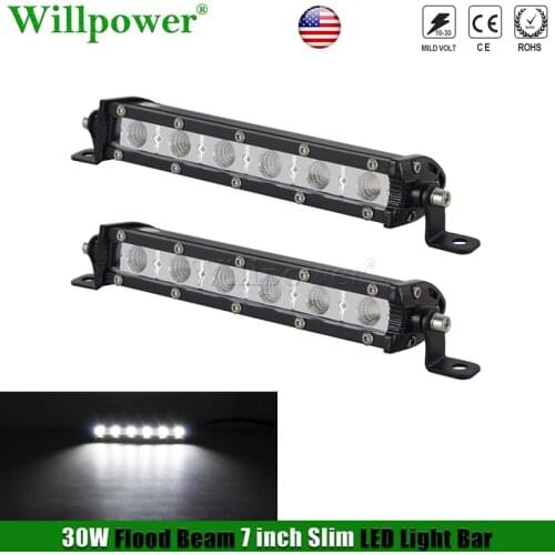 SUV Car 30W 7" Slim LED Work Light Bar 4x4 Truck Offroad Pickup Car Backup Light UTV ATV Flood Single Row LED Bar Driving Lamp