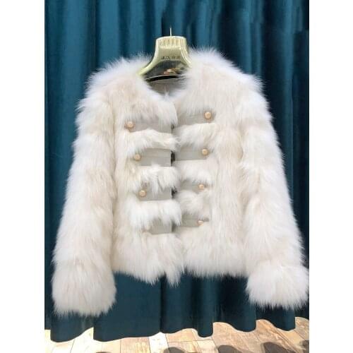 JG05 Ladies Winter Clothes Women Natural Fox Fur Coat Vintage Button 2021 Round Neck Luxury Jackets