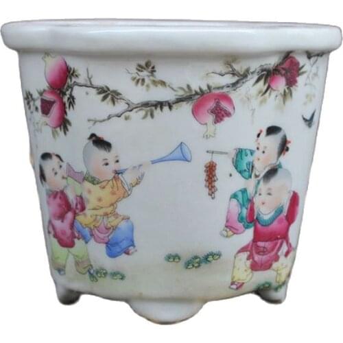 Chinese old porcelain Pastel Pomegranate Boy Picture Meaty Plant Flower Pot