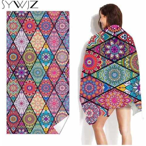 Quick Dry Beach Towel Microfiber Sand Free Bath Towels One Side Boho Printed Beach Blanket Travel Sports Portable Towel Turban