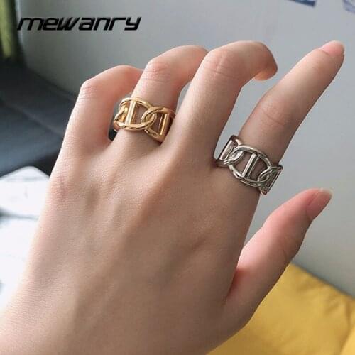 Mewanry 925 Sterling Silver Rings for Women New Trend Punk Vintage Couples Simple Hollow Pig Nose Party Jewelry Birthday Gifts