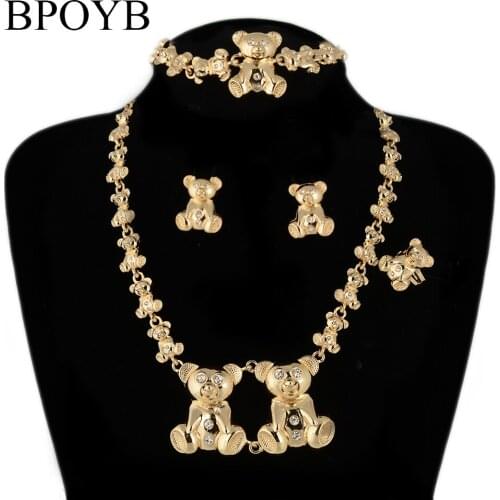 BPOYB 2021 Fashion Jewelry Hot Selling Lovely Double Teddy Bear Necklace Set Gold Color High Quality Lead And Nickel Free
